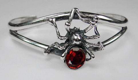 Sterling Silver Spider Cuff Bracelet With Faceted Garnet
